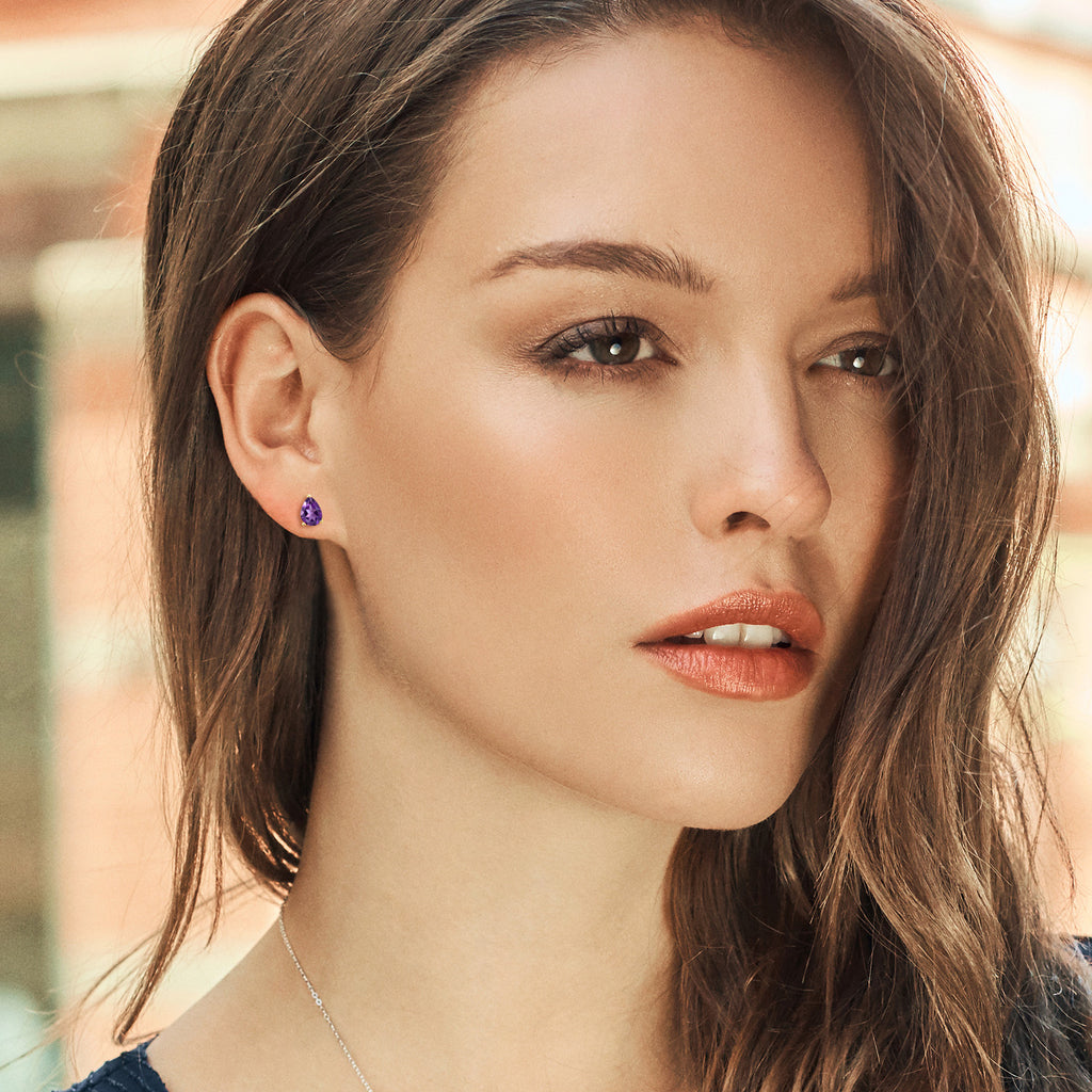 Amethyst - February_Earrings in 925 Yellow Gold Plated Silver