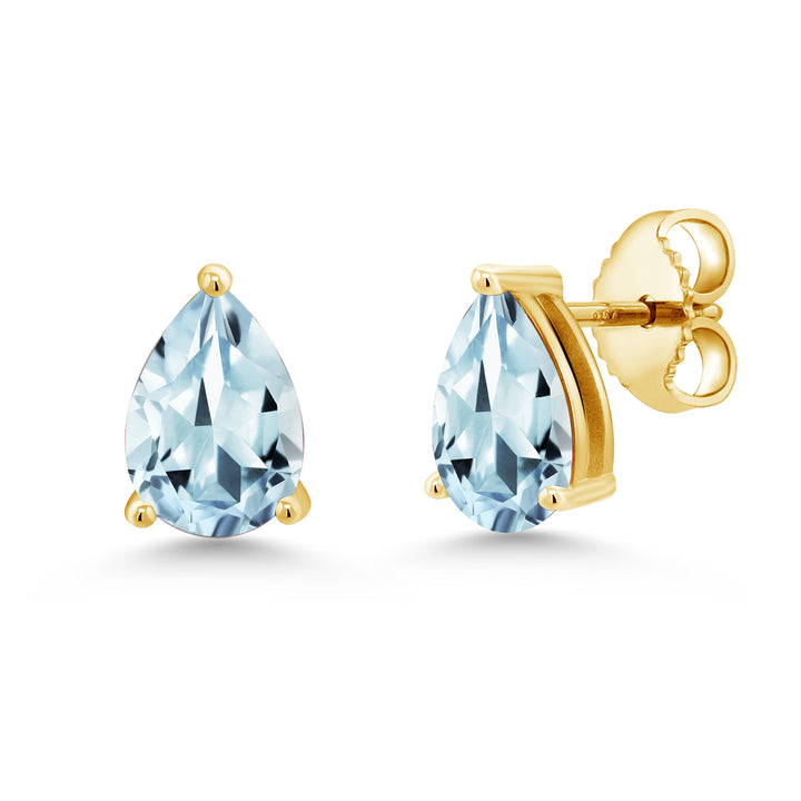 Aquamarine - March_Earrings in 925 Yellow Gold Plated Silver
