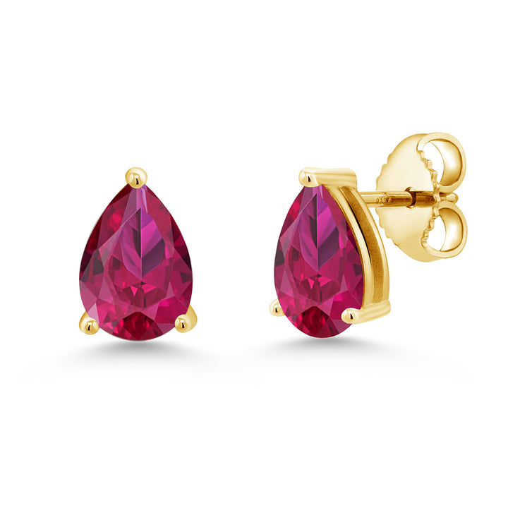 Created Ruby - July_Earrings in 925 Yellow Gold Plated Silver
