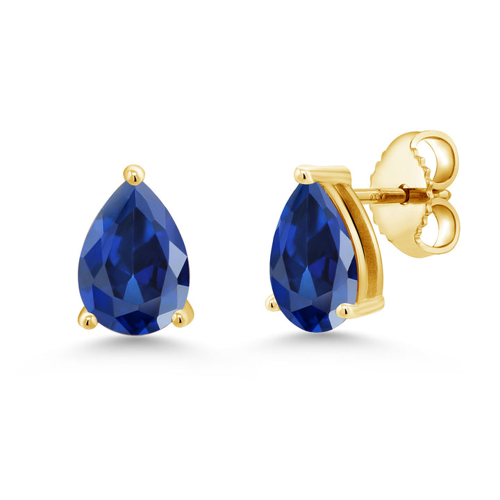 Blue Created Sapphire - September_Earrings in 925 Yellow Gold Plated Silver