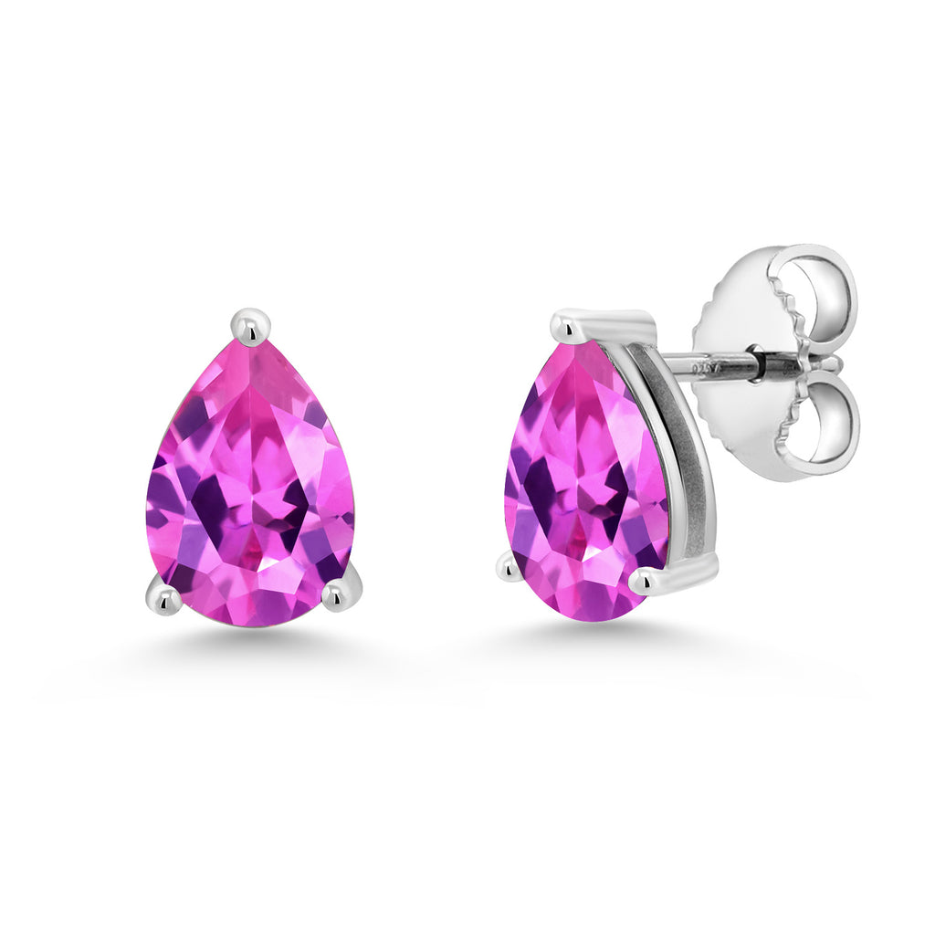 Pink Created Sapphire - September_Earrings in 925 Sterling Silver