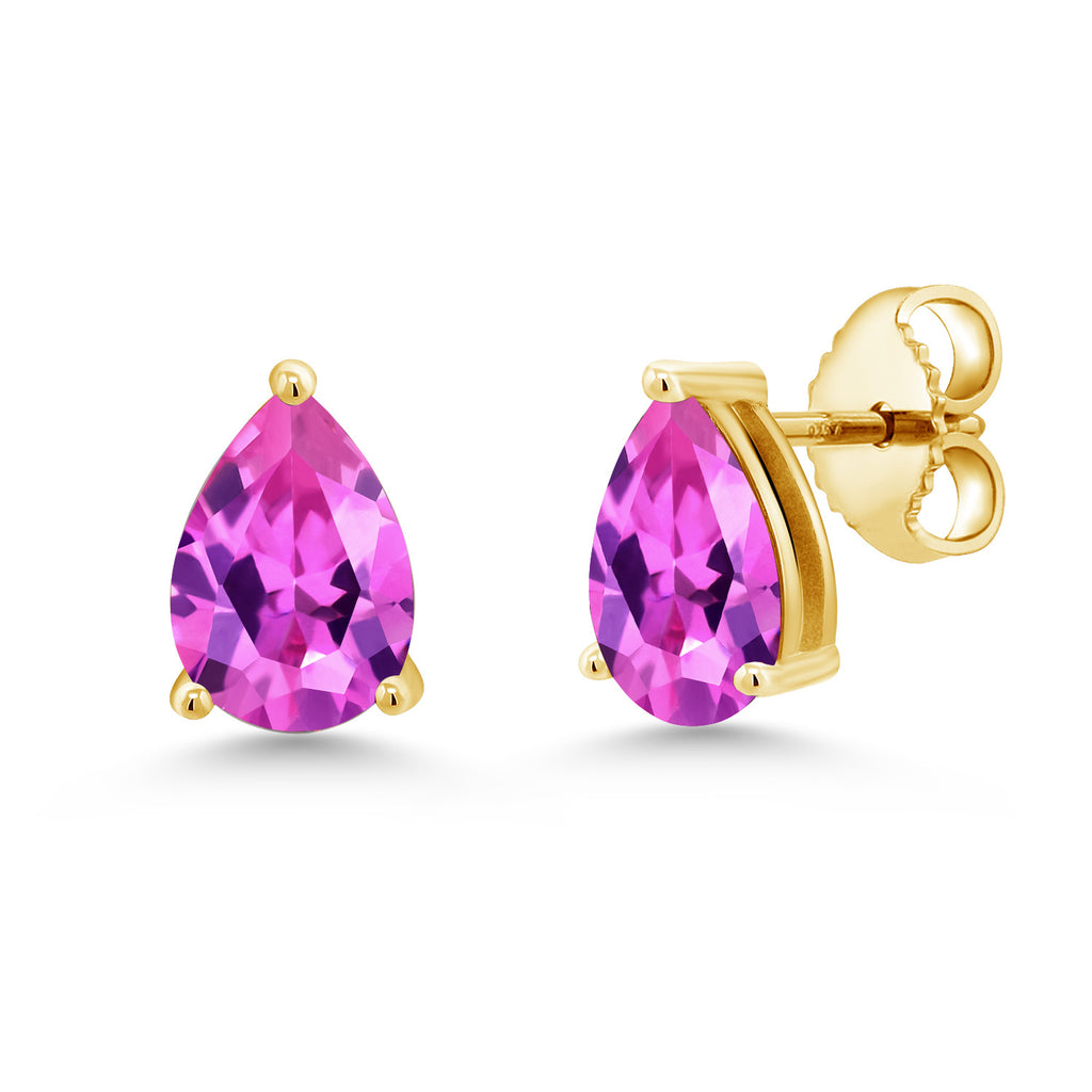 Pink Created Sapphire - September_Earrings in 925 Yellow Gold Plated Silver