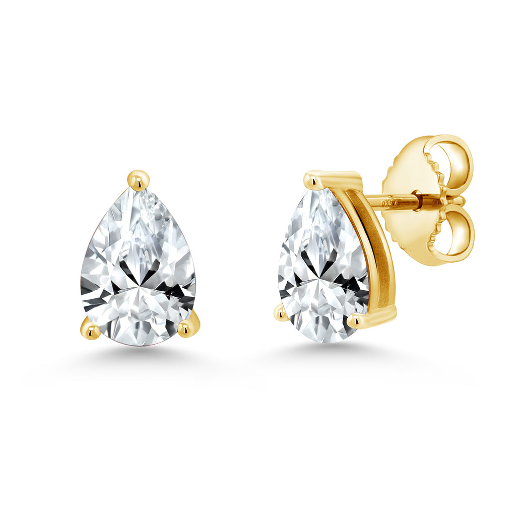 White Created Sapphire - September_Earrings in 925 Yellow Gold Plated Silver