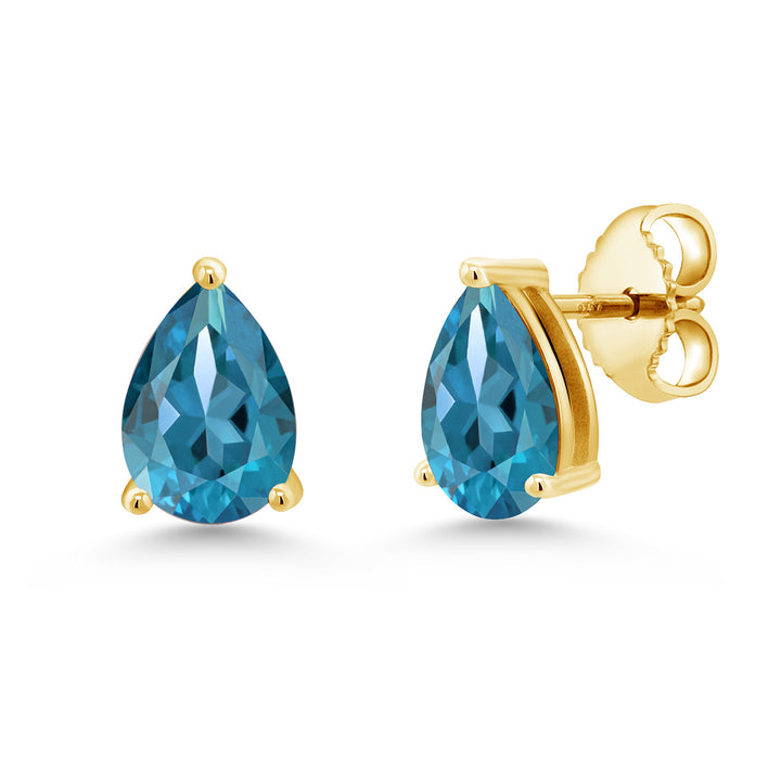 London Blue Topaz - November_Earrings in 925 Yellow Gold Plated Silver