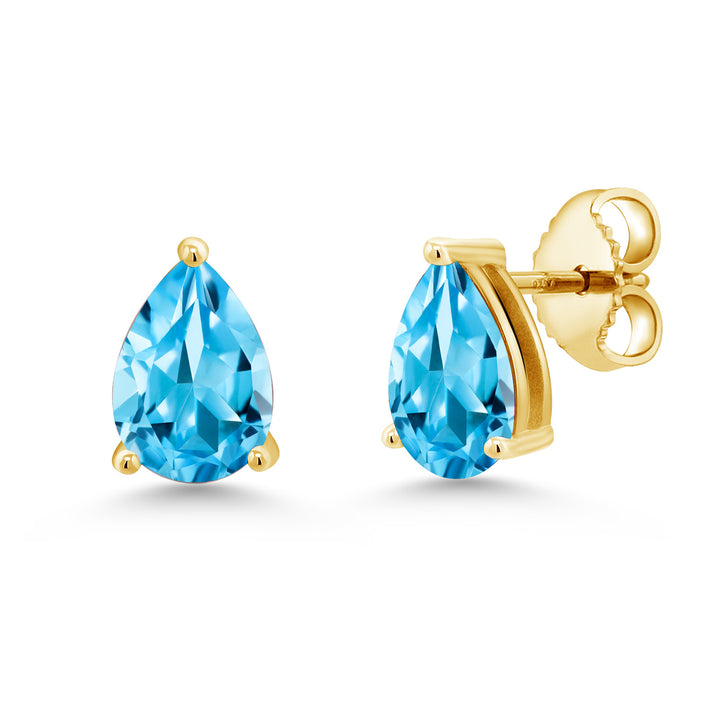 Swiss Blue Topaz - November_Earrings in 925 Yellow Gold Plated Silver
