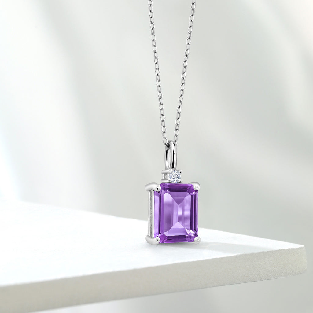 Amethyst and Zirconia_925 Sterling Silver_Pendant in 925 Sterling Silver