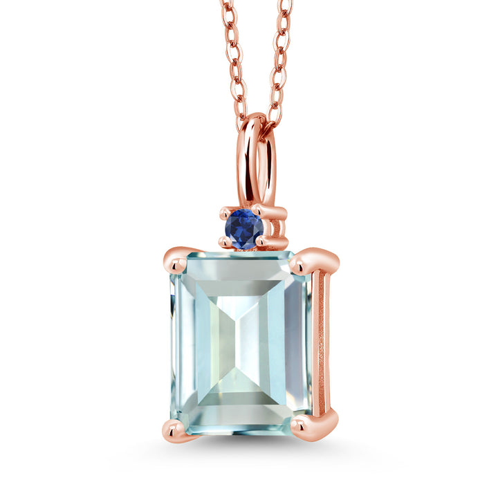 Created Aquamarine - March_925 Rose Gold Plated Silver_Pendant in 925 Rose Gold Plated Silver