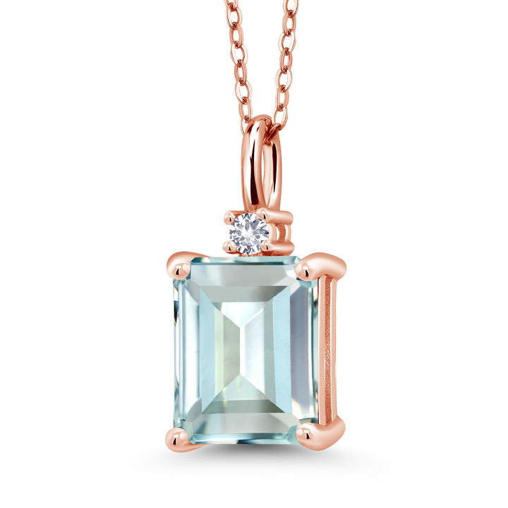 Created Aquamarine - March_925 Rose Gold Plated Silver_Pendant in 925 Rose Gold Plated Silver