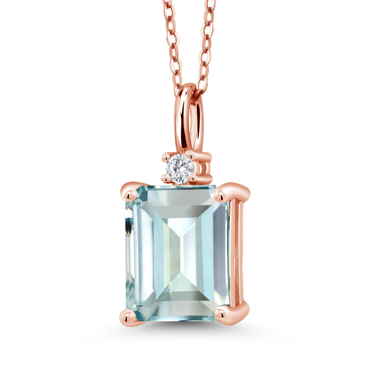 Created Aquamarine - March_925 Rose Gold Plated Silver_Pendant in 925 Rose Gold Plated Silver
