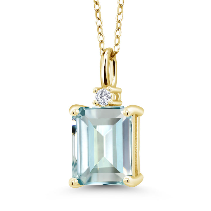 Created Aquamarine - March_925 Yellow Gold Plated Silver_Pendant in 925 Yellow Gold Plated Silver