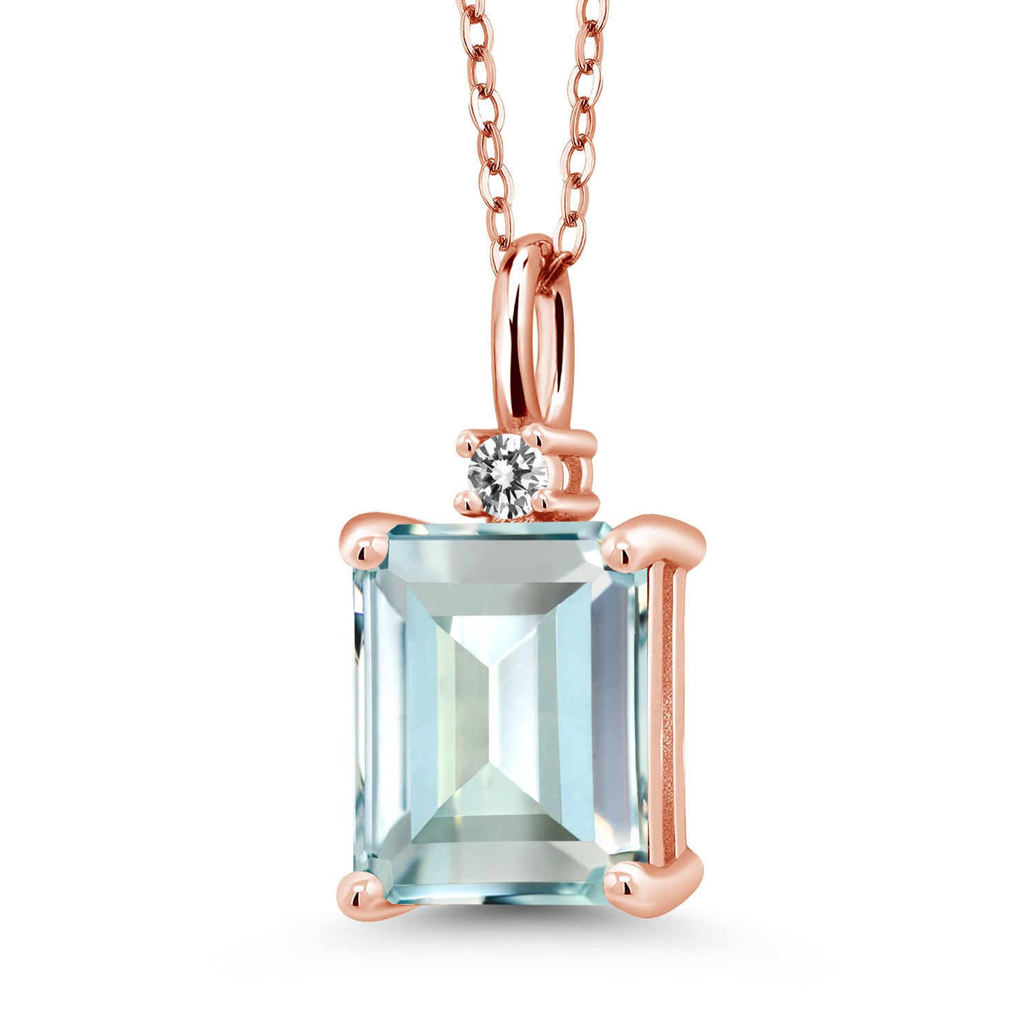 Created Aquamarine - March_925 Rose Gold Plated Silver_Pendant in 925 Rose Gold Plated Silver