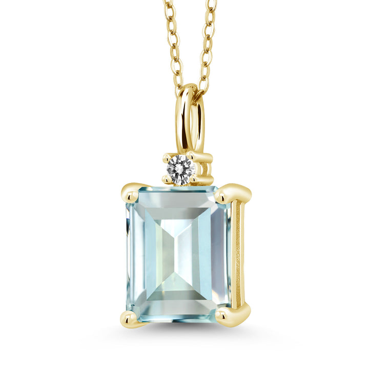 Created Aquamarine - March_925 Yellow Gold Plated Silver_Pendant in 925 Yellow Gold Plated Silver