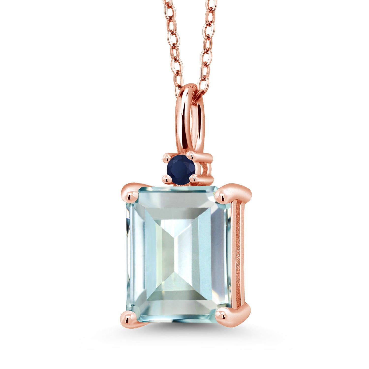 Created Aquamarine - March_925 Rose Gold Plated Silver_Pendant in 925 Rose Gold Plated Silver