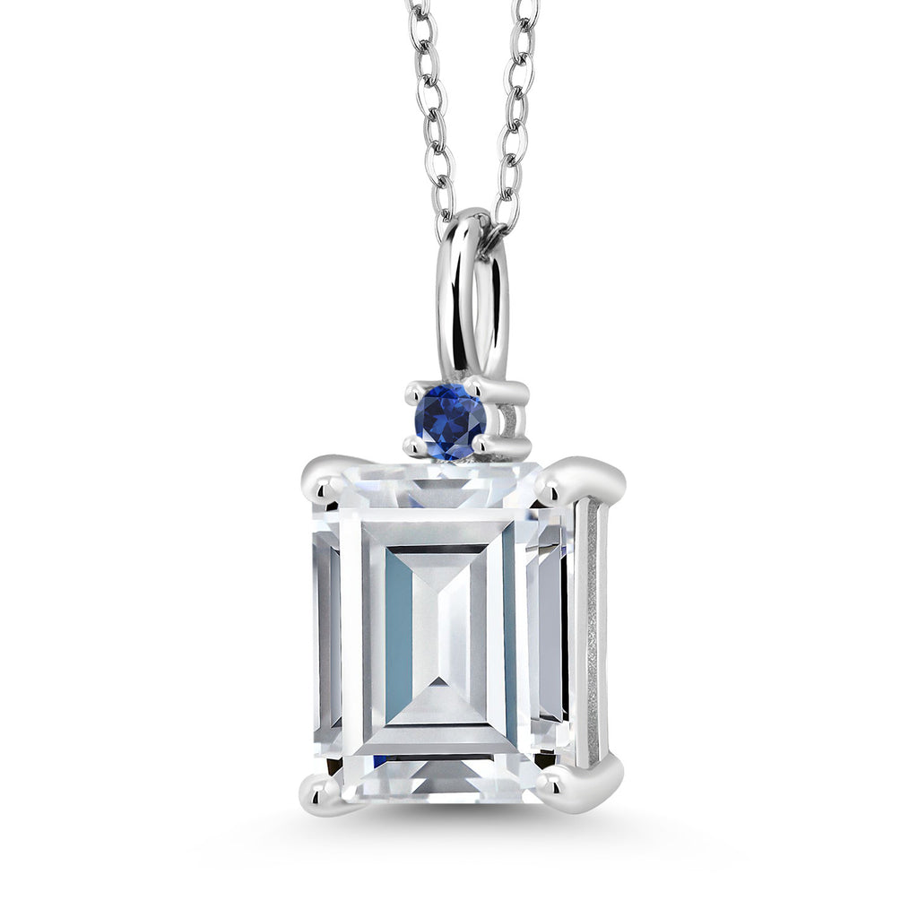 Moissanite and Created Sapphire_925 Sterling Silver_Pendant in 925 Sterling Silver
