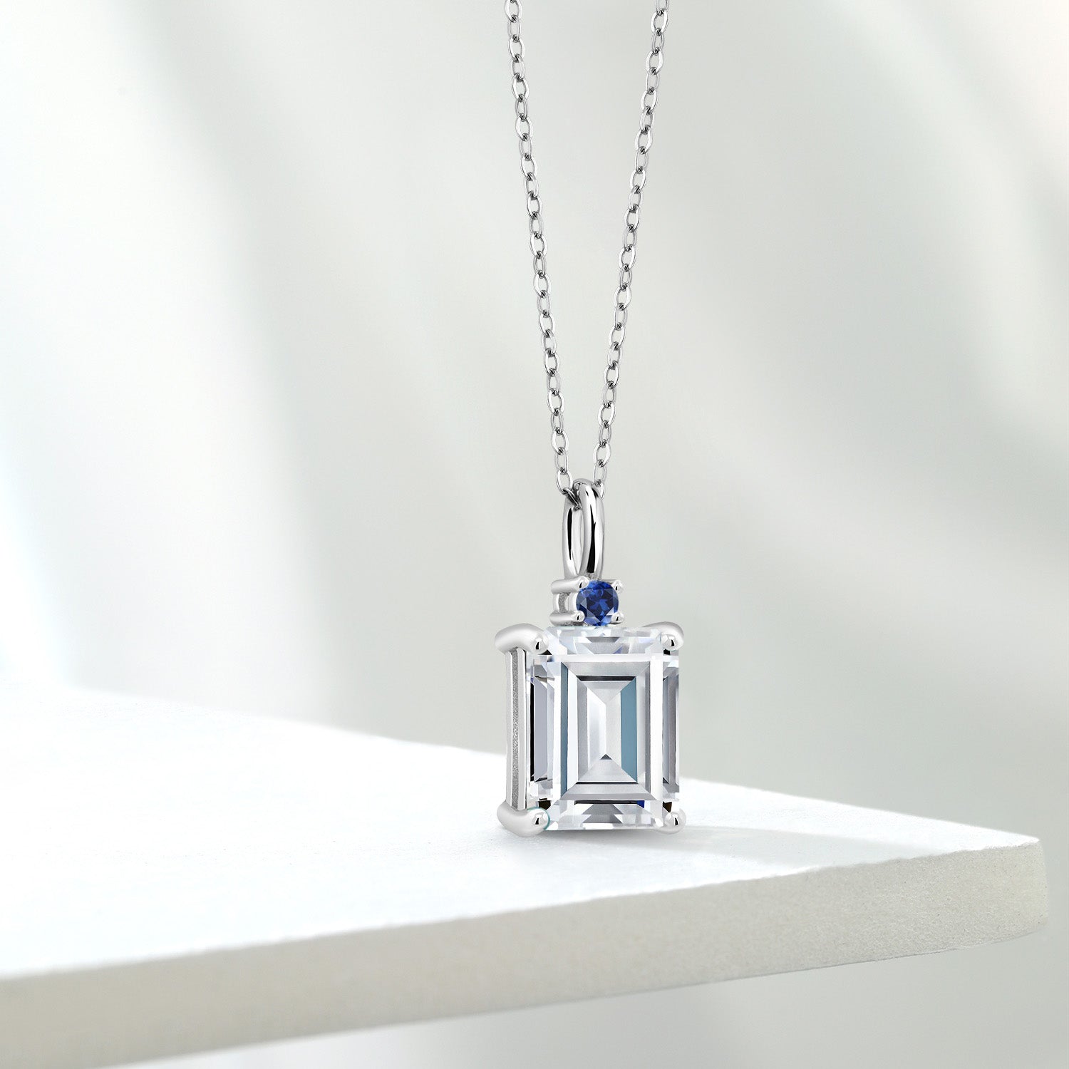 Moissanite and Created Sapphire_925 Sterling Silver_Pendant in 925 Sterling Silver