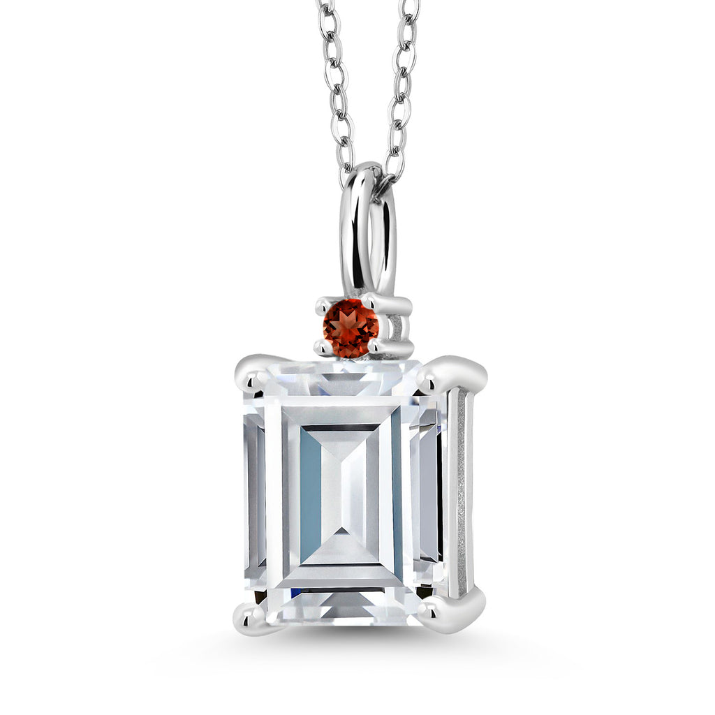 Moissanite and Garnet_925 Sterling Silver_Pendant in 925 Sterling Silver