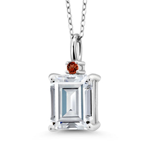 Moissanite and Garnet_925 Sterling Silver_Pendant in 925 Sterling Silver