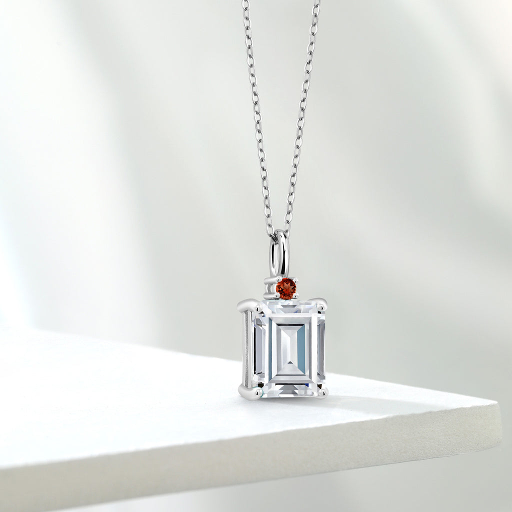 Moissanite and Garnet_925 Sterling Silver_Pendant in 925 Sterling Silver