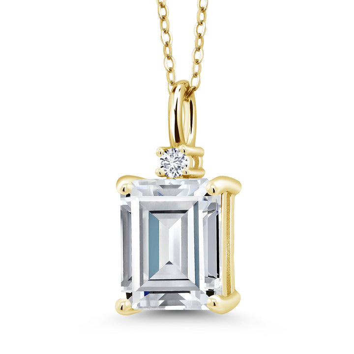 White Moissanite - April_925 Yellow Gold Plated Silver_Pendant in 925 Yellow Gold Plated Silver