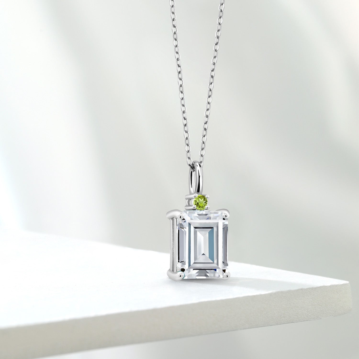 Moissanite and Peridot_925 Sterling Silver_Pendant in 925 Sterling Silver