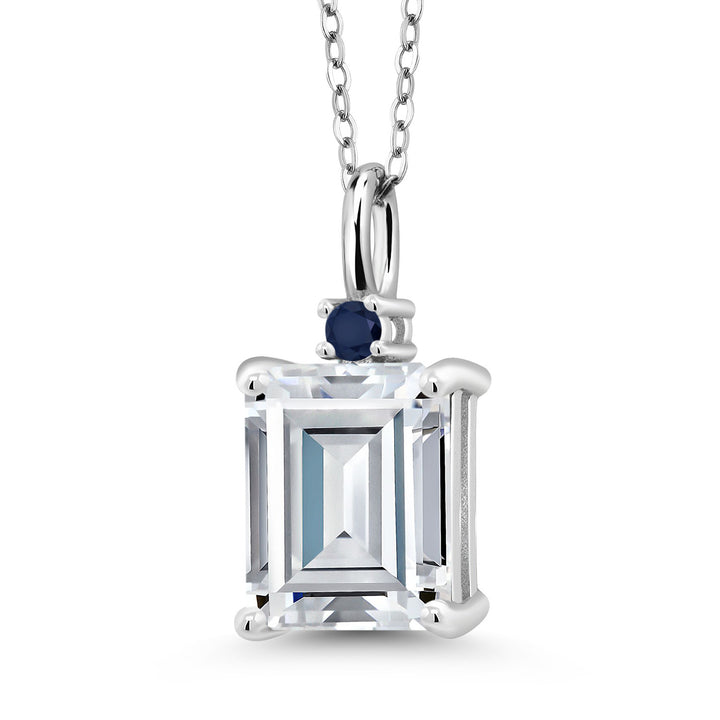Moissanite and Sapphire_925 Sterling Silver_Pendant in 925 Sterling Silver