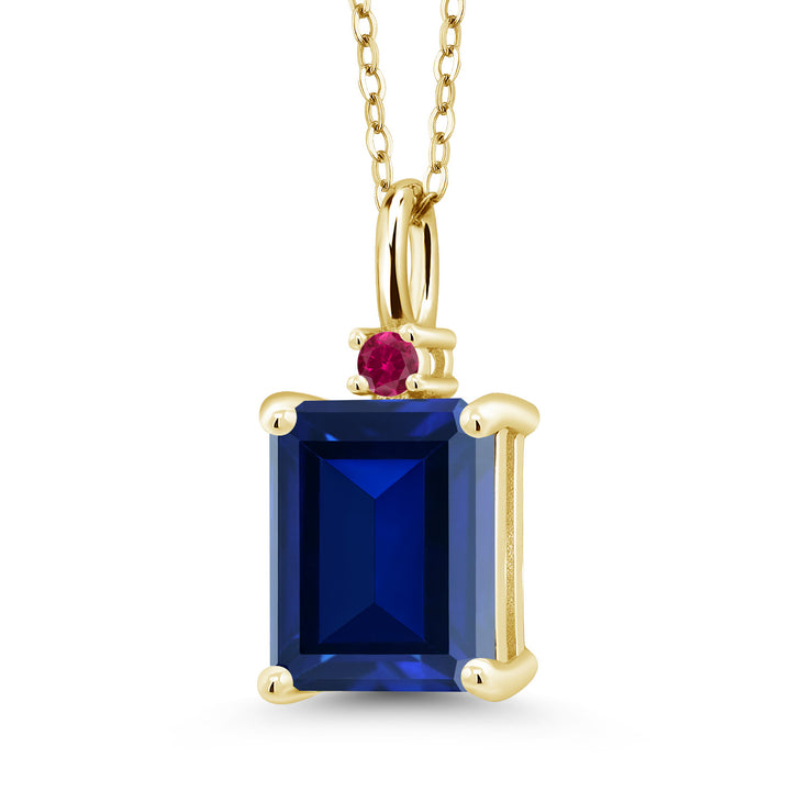 Blue Created Sapphire - September_925 Yellow Gold Plated Silver_Pendant in 925 Yellow Gold Plated Silver