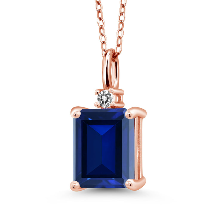 Blue Created Sapphire - September_925 Rose Gold Plated Silver_Pendant in 925 Rose Gold Plated Silver