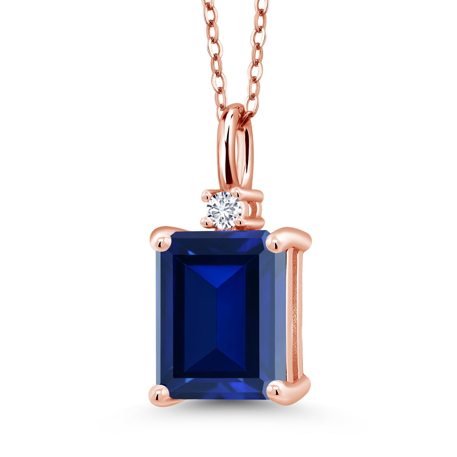 Blue Created Sapphire - September_925 Rose Gold Plated Silver_Pendant in 925 Rose Gold Plated Silver