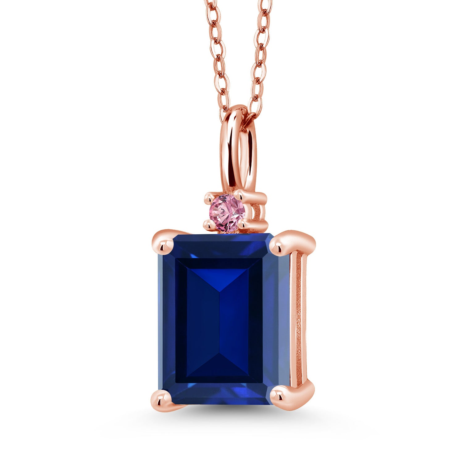 Blue Created Sapphire - September_925 Rose Gold Plated Silver_Pendant in 925 Rose Gold Plated Silver