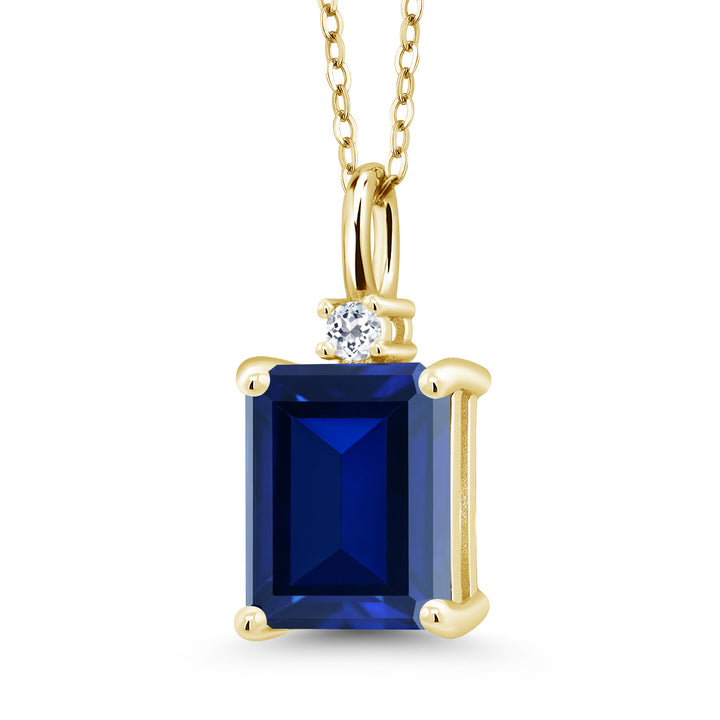 Blue Created Sapphire - September_925 Yellow Gold Plated Silver_Pendant in 925 Yellow Gold Plated Silver
