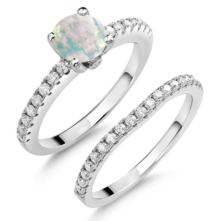 925 Sterling Silver Gemstone Birthstone and White Moissanite Wedding Engagement Band Bridal Set Ring for Women | Round 6MM and 1.3MM | Available in Size 5-9