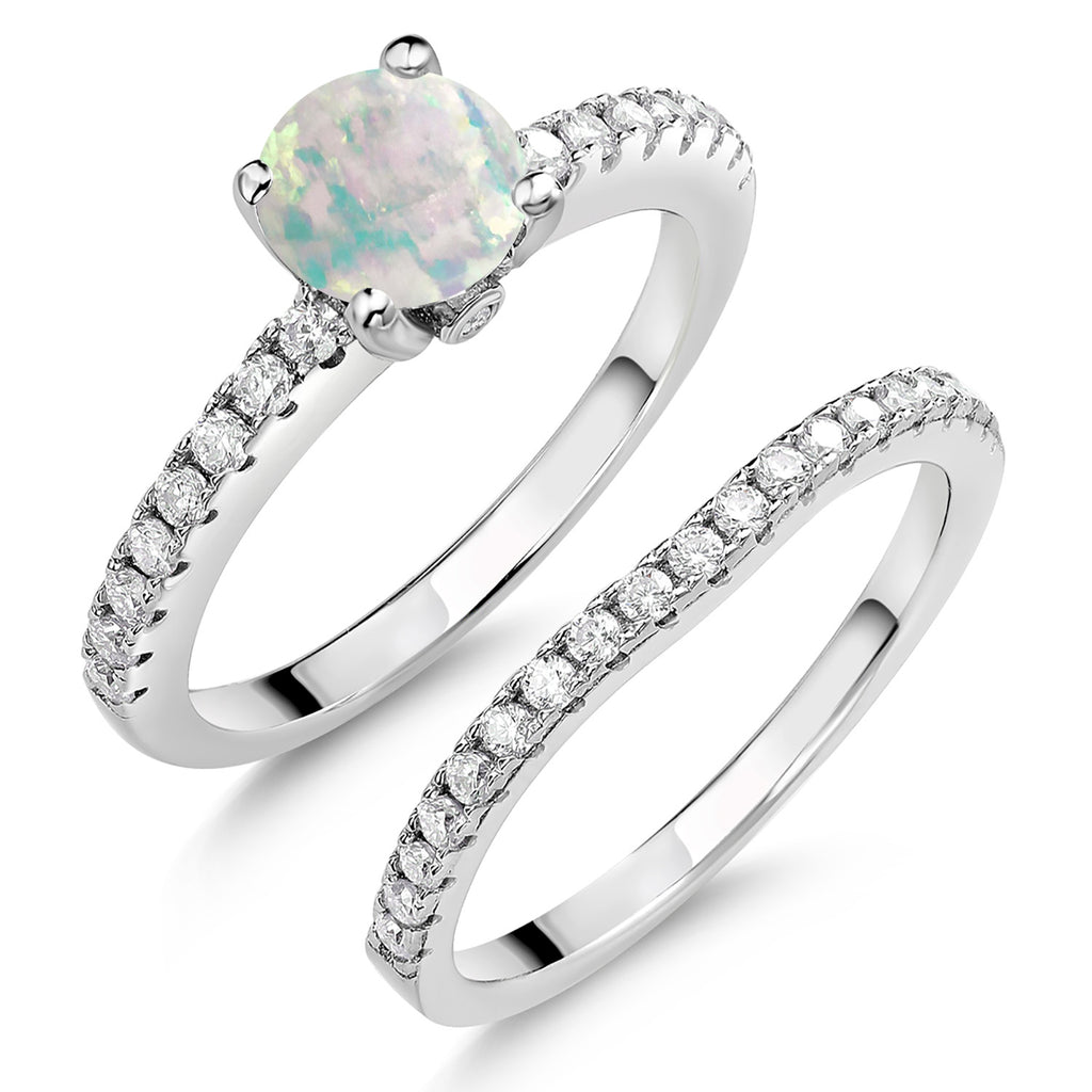 White Opal-Cabochon - October_8_Ring in 925 Sterling Silver