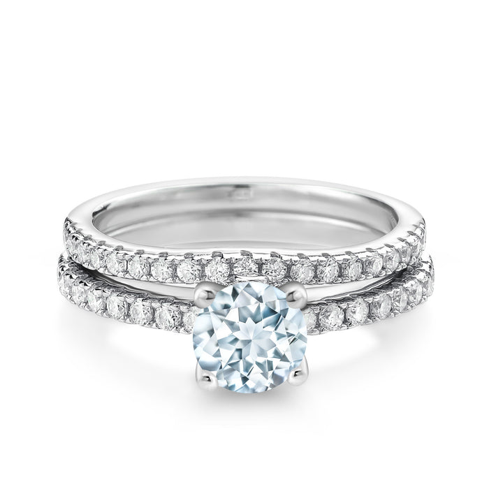 925 Sterling Silver Gemstone Birthstone and White Moissanite Wedding Engagement Band Bridal Set Ring for Women | Round 6MM and 1.3MM | Available in Size 5-9