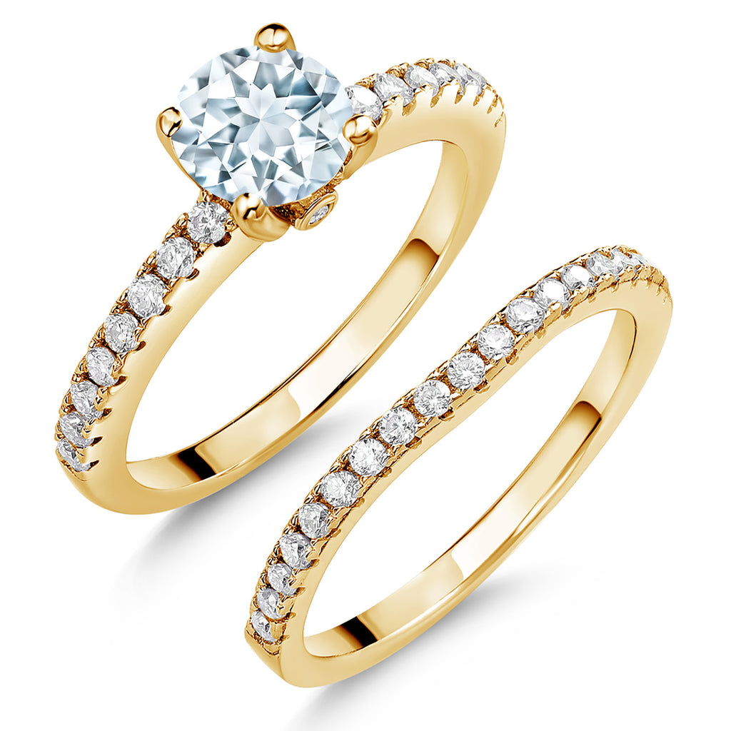 Aquamarine - March_8_Ring in 925 Yellow Gold Plated Silver