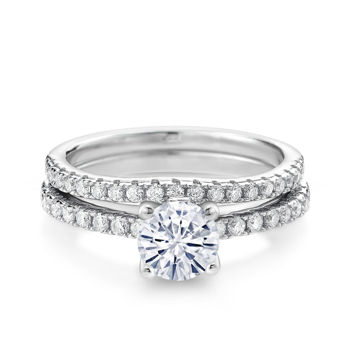 Gem Stone King 925 Sterling Silver Gemstone Birthstone and White Moissanite Wedding Engagement Band Bridal Set Ring for Women | Round 6MM and 1.3MM | Available in Size 5-9