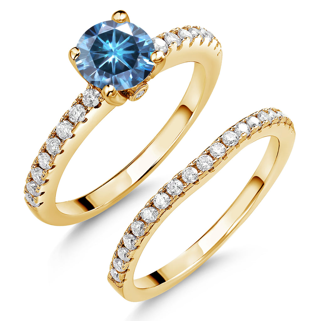 Persian Blue Moissanite - April_6_Ring in 925 Yellow Gold Plated Silver