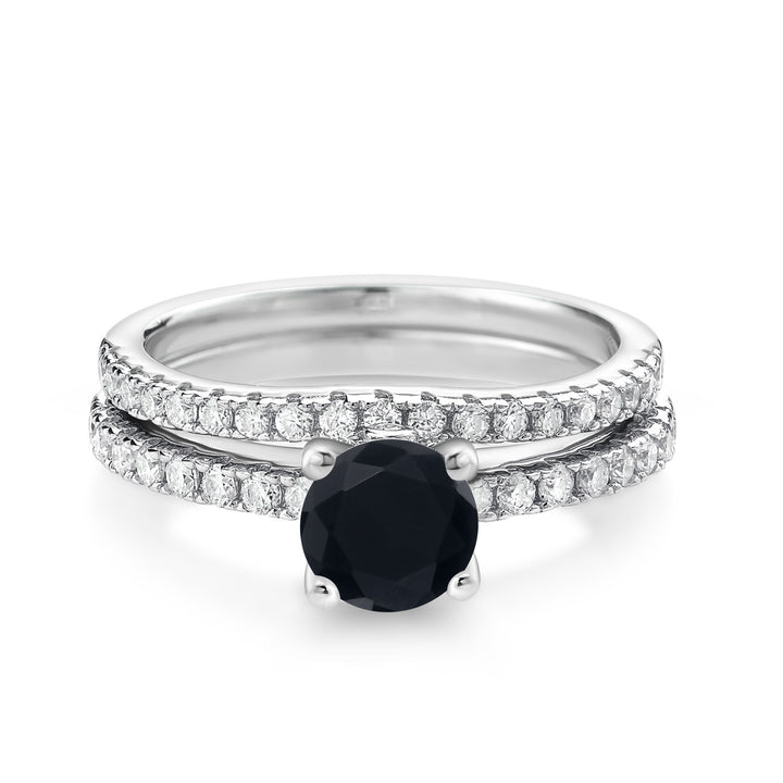 925 Sterling Silver Gemstone Birthstone and White Moissanite Wedding Engagement Band Bridal Set Ring for Women | Round 6MM and 1.3MM | Available in Size 5-9