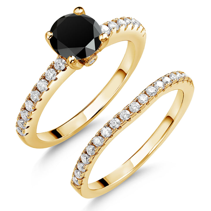18K Yellow Gold Plated Silver Gemstone Birthstone and White Moissanite Wedding Engagement Band Bridal Set Ring for Women | Round 6MM and 1.3MM | Available in Size 5-9
