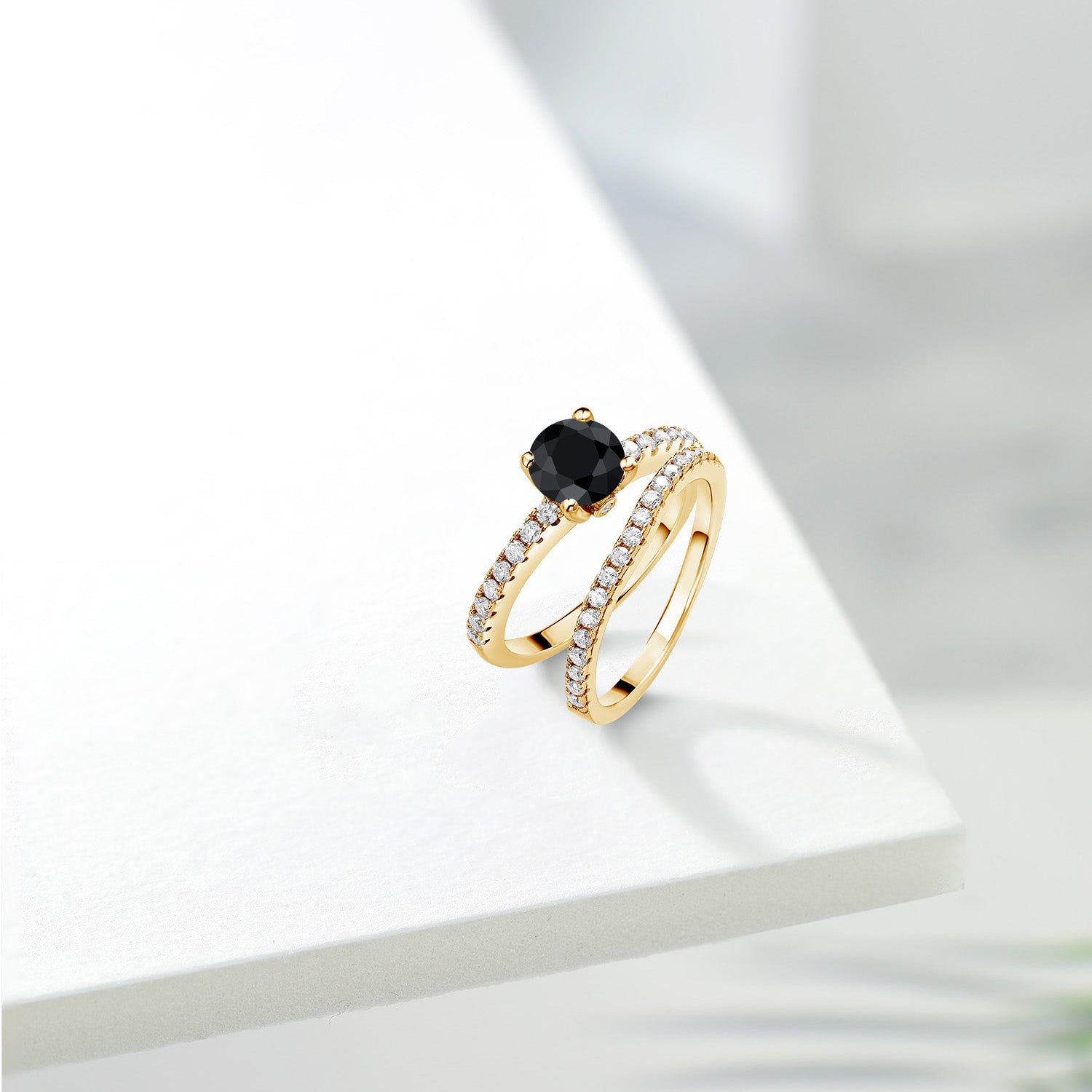Black Sapphire - September_6_Ring in 925 Yellow Gold Plated Silver