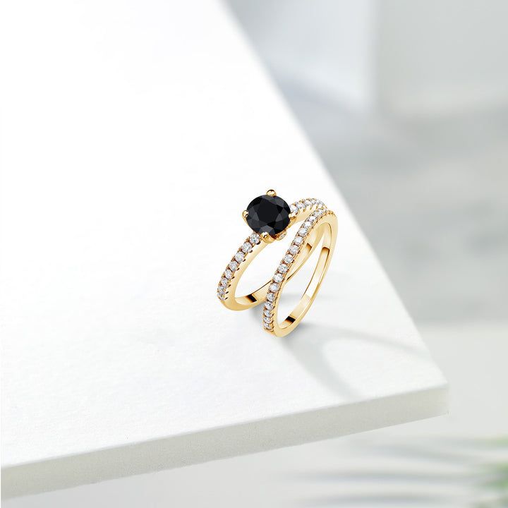 Black Sapphire - September_6_Ring in 925 Yellow Gold Plated Silver