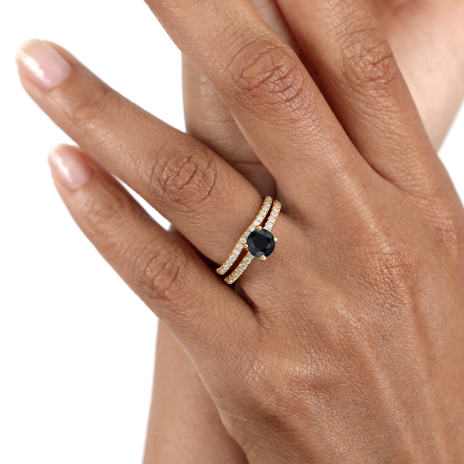 Black Sapphire - September_6_Ring in 925 Yellow Gold Plated Silver