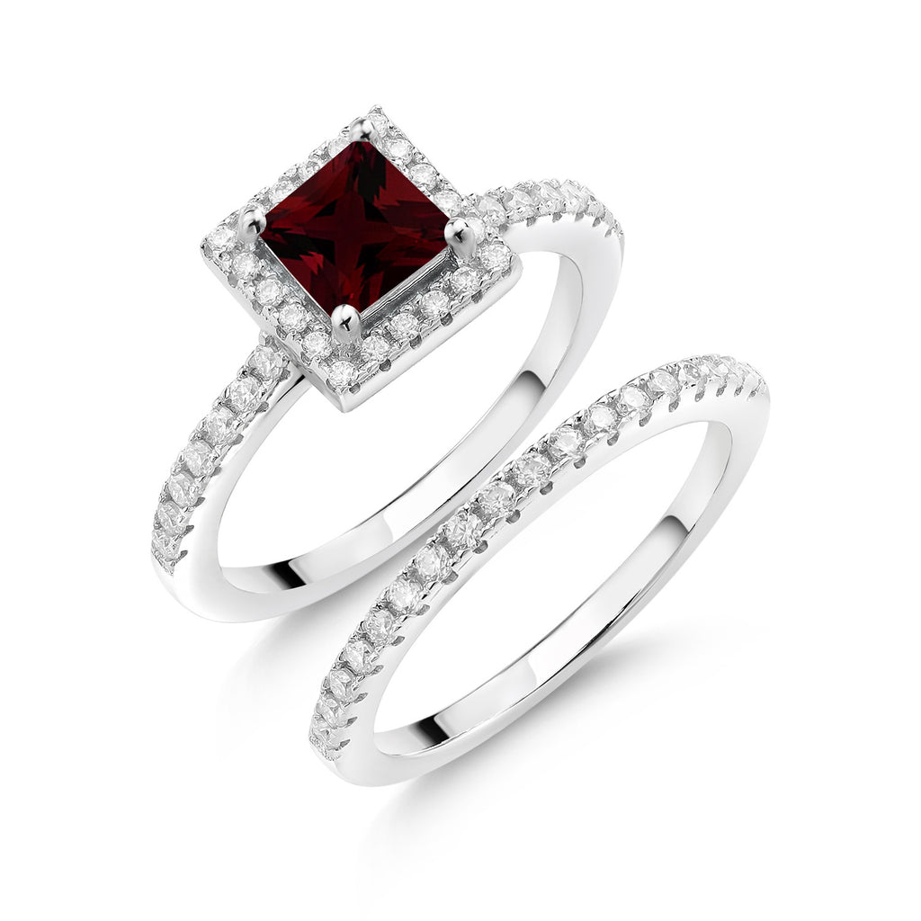 Garnet and Moissanite_7_Ring in 925 Sterling Silver