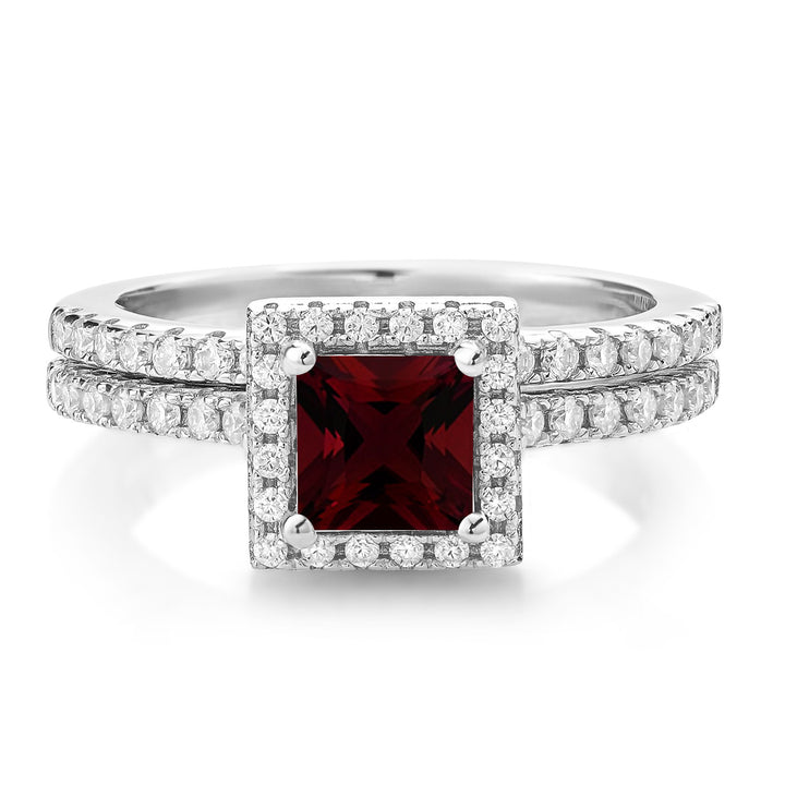 Garnet and Moissanite_7_Ring in 925 Sterling Silver