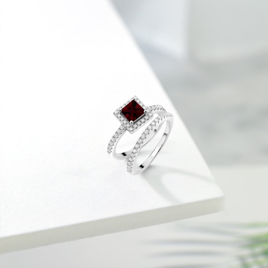 Garnet and Moissanite_7_Ring in 925 Sterling Silver