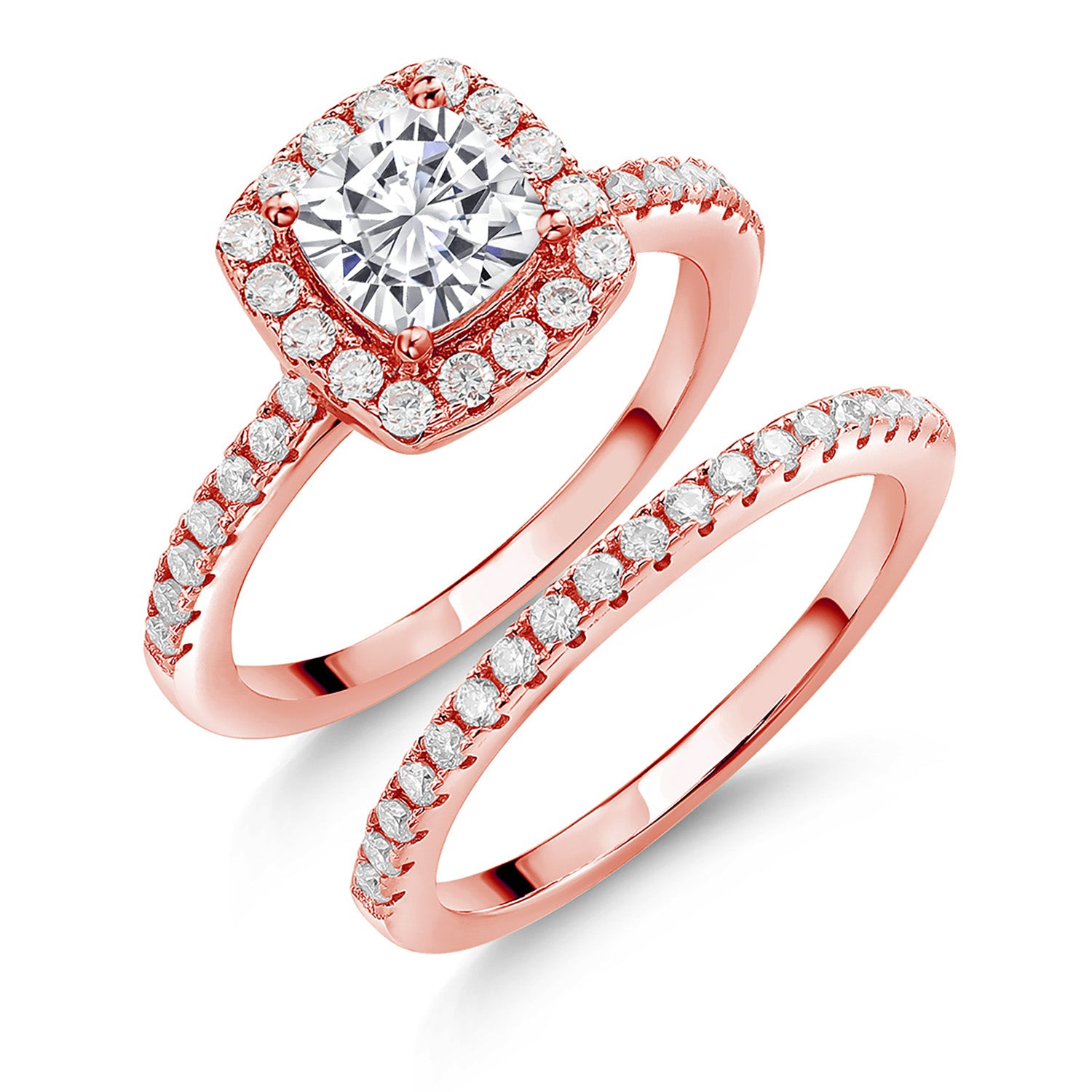 Blue Created Sapphire - September_7_Ring in 925 Rose Gold Plated Silver