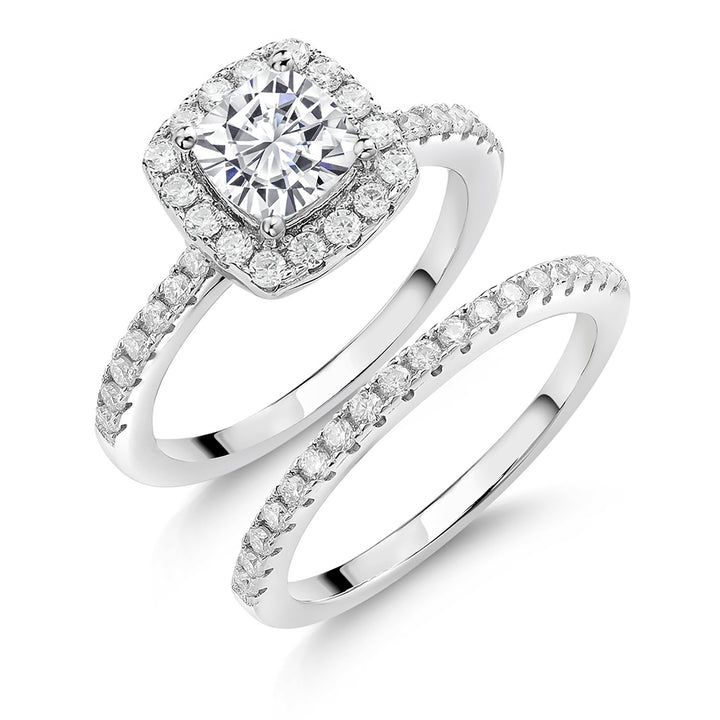 925 Sterling Silver Moissanite Women Wedding Engagement Ring Band Bridal Set (1.62 Cttw, Available in size 5, 6, 7, 8, 9)