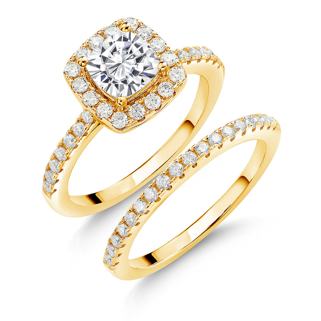 White Moissanite - April_5_Ring in 925 Yellow Gold Plated Silver
