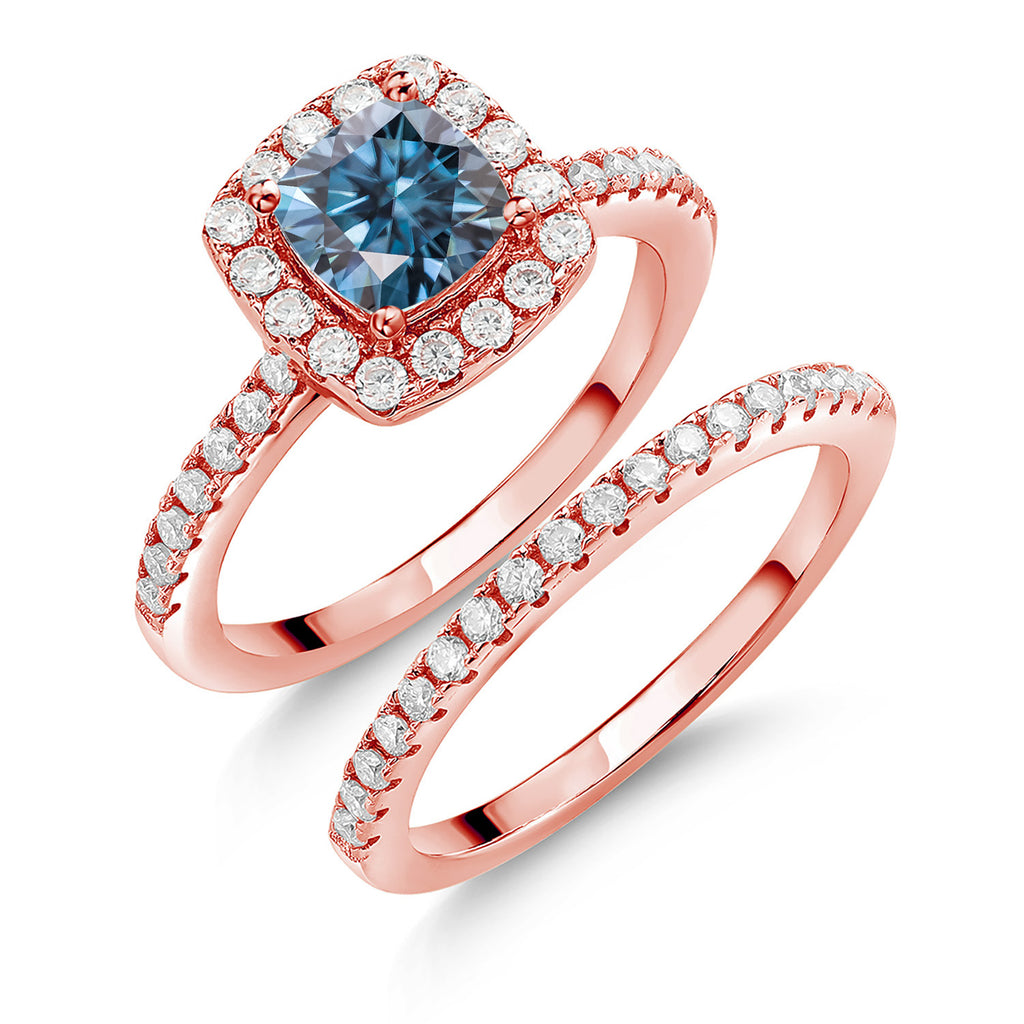 Persian Blue Moissanite - April_9_Ring in 925 Rose Gold Plated Silver