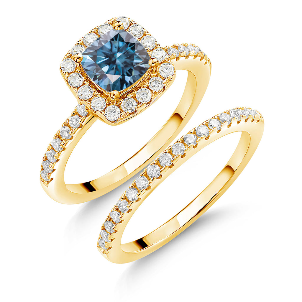 Persian Blue Moissanite - April_8_Ring in 925 Yellow Gold Plated Silver