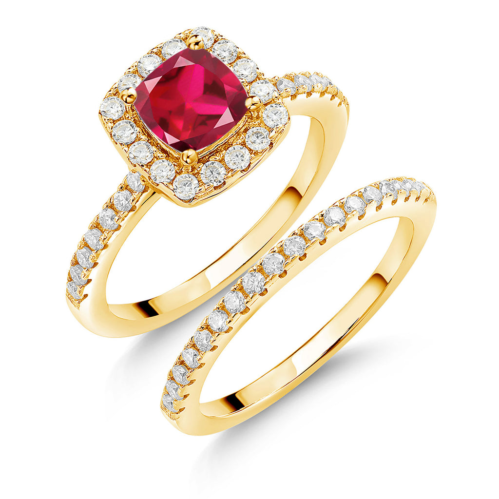 Created Ruby - July_7_Ring in 925 Yellow Gold Plated Silver